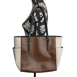 Women's Nine West Colorblock Prudens Brown Cream Handbag Tote  EUC - 16x10x4